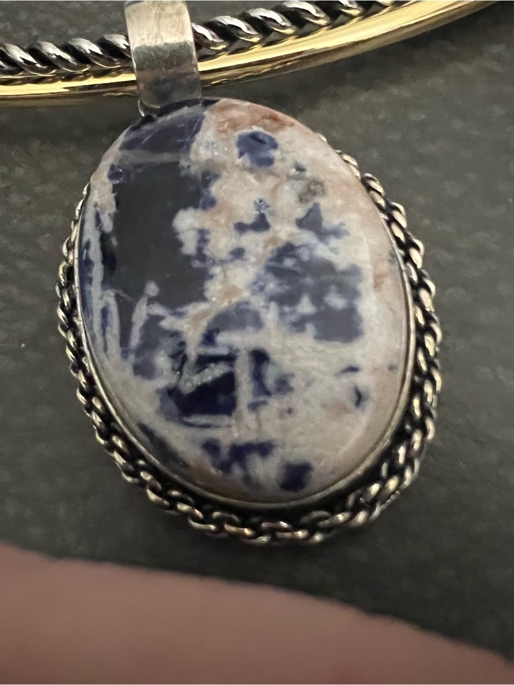 Blue and White Stone Oval Sodalite Pendant Necklace - Women Jewelry